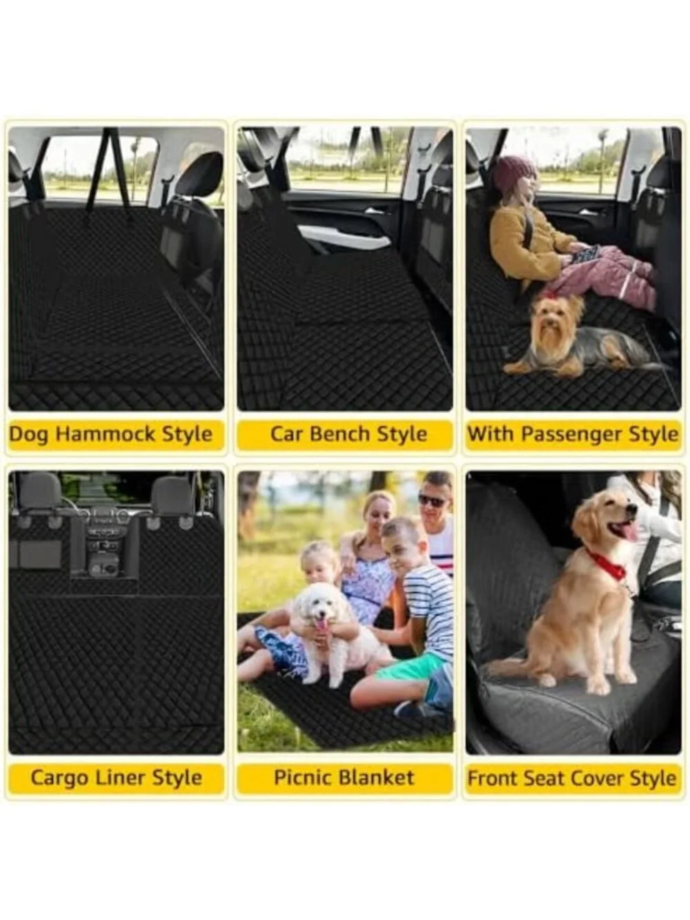 6-in-1 Waterproof Car Seat Cover for Back Seat, Anti-Slip Dog Hammock, Mesh